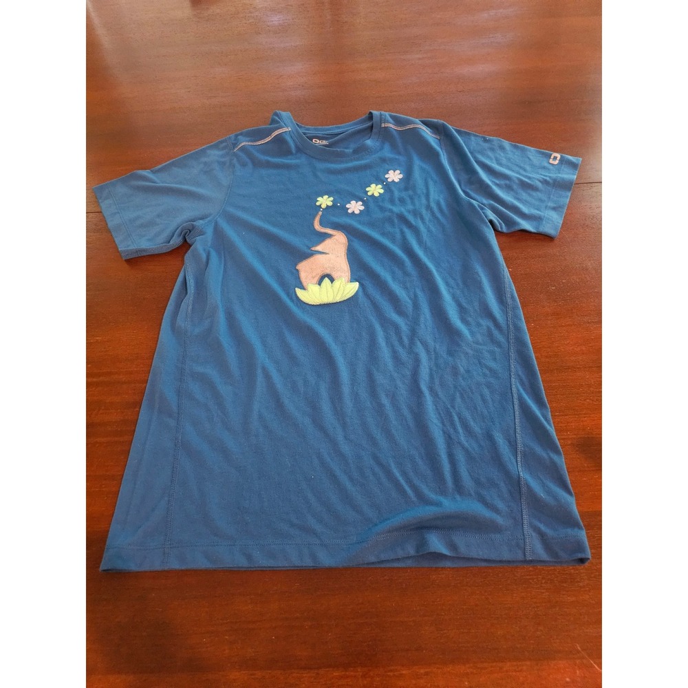 OGIO T-Shirt Women Medium Blue Elephant Flower Graphic Short Sleeve Activewear
